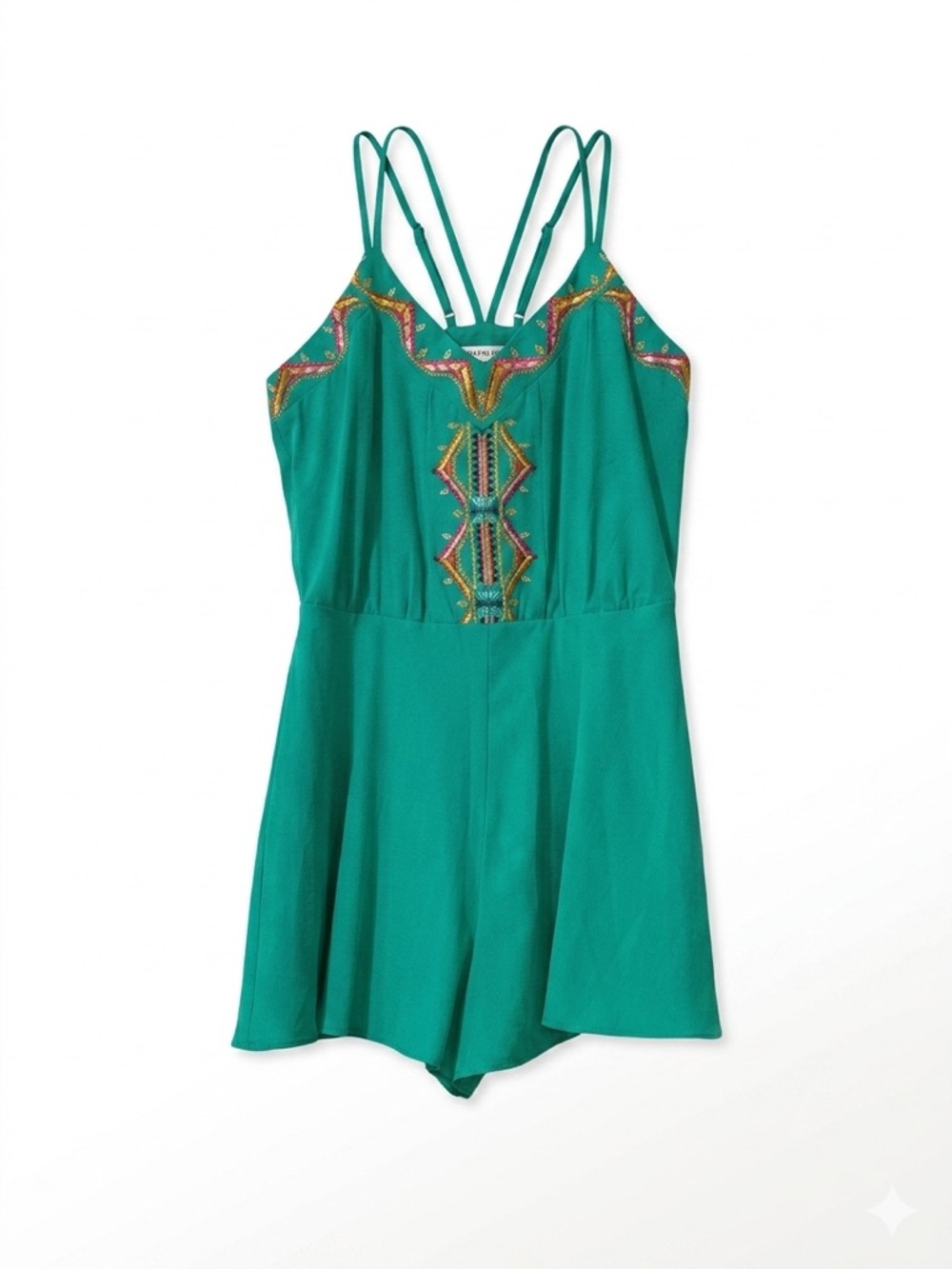 Gianni Bini Embroidered Green Boho Romper Size Small